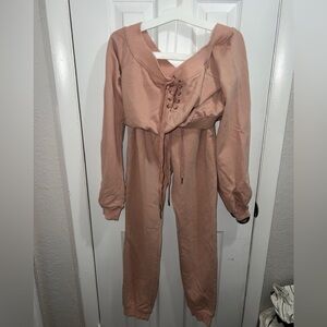 Strapless crop sweater top matching fitted sweat pants two piece matching set